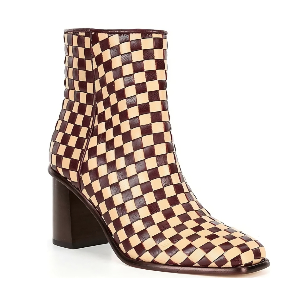 ANTONIO MELANI Checkered Heeled Boots - Cream and Brown